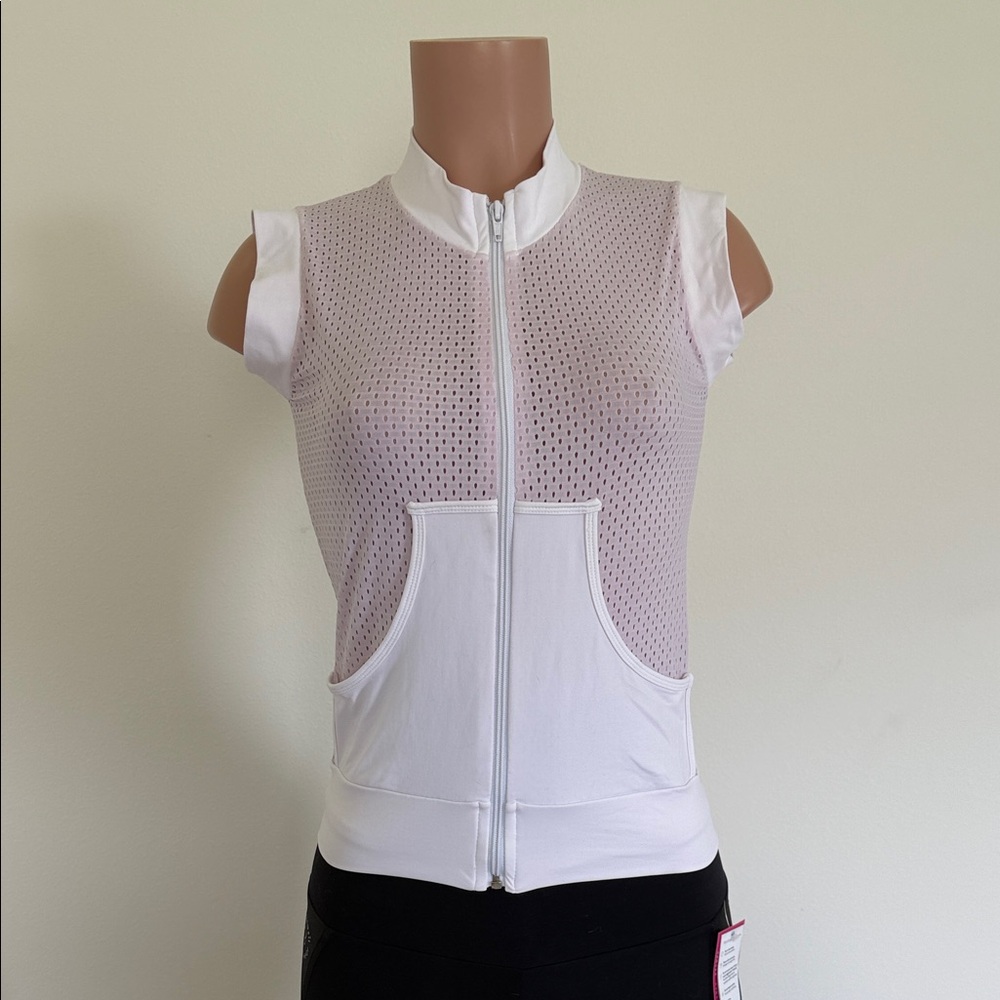 Elegant White Mesh Zip-Up Tank Top